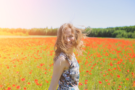 Beautiful girl on summer field containing atmosphere, beautiful, and beauty