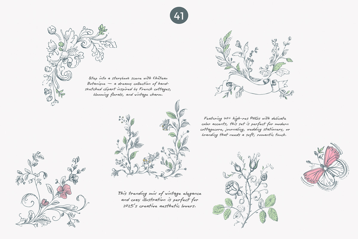 chateau clipart vintage doodles set, a Decorative Illustration by Patishop Art (Photo 6 of 9)
