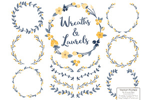 Navy & Lemon Vector Flower Wreaths, an Illustration by Amanda Ilkov