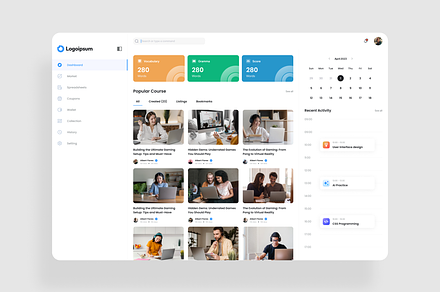 Online Course Dashboard UI Kit, an UI Kit Template by iDoodle Studio