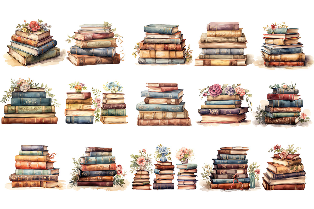 Watercolor books old vintage clipart, an Object Graphic by Naty Art (Photo 2 of 4)