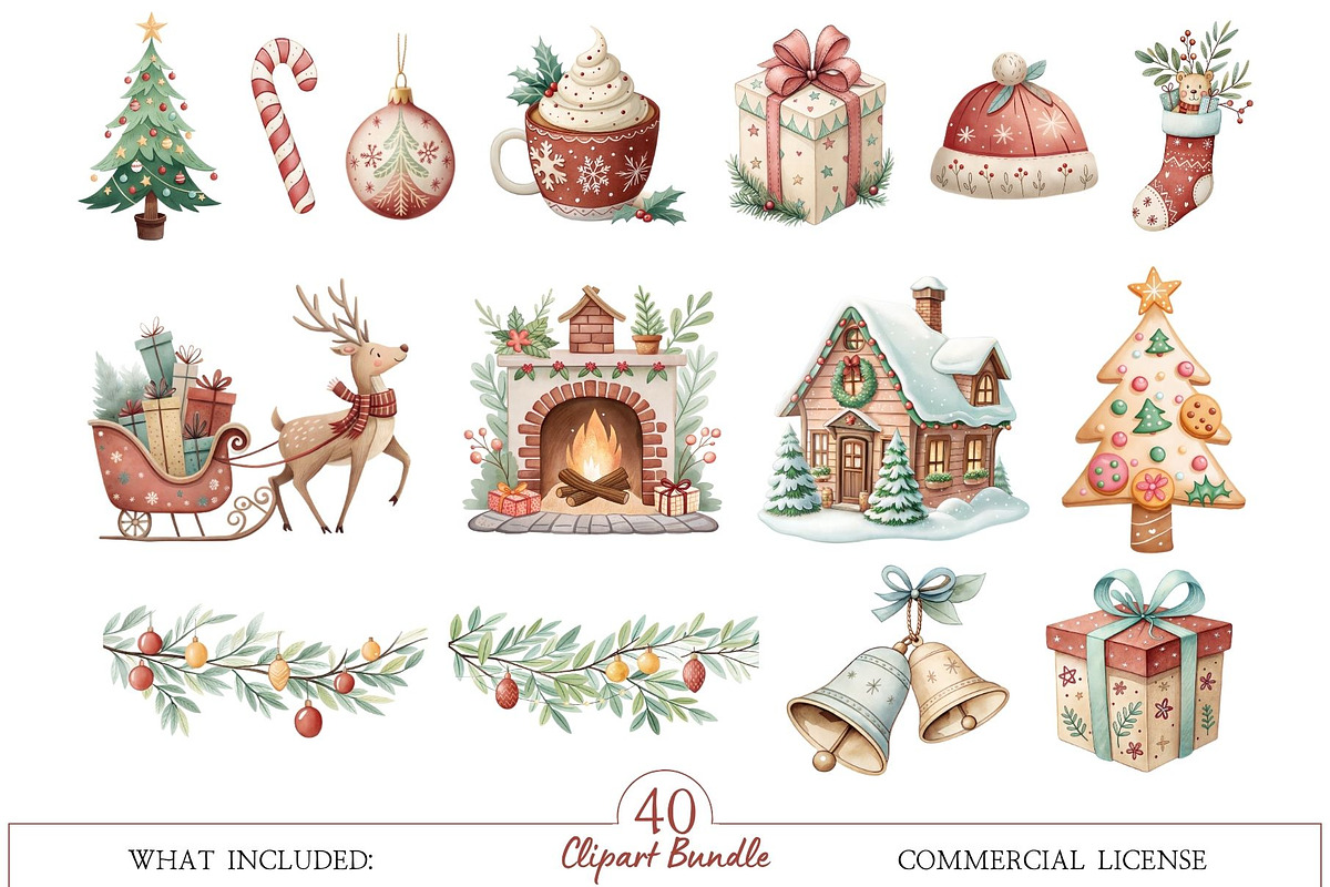 Warm Christmas Watercolor Clipart, an Illustration by MockupWizard (Photo 3 of 6)