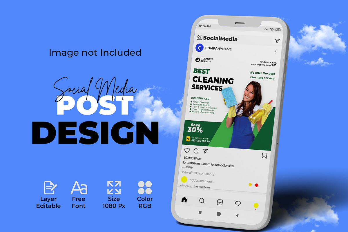Cleaning service social media post, a Social Media Template by designSultan (Photo 4 of 4)