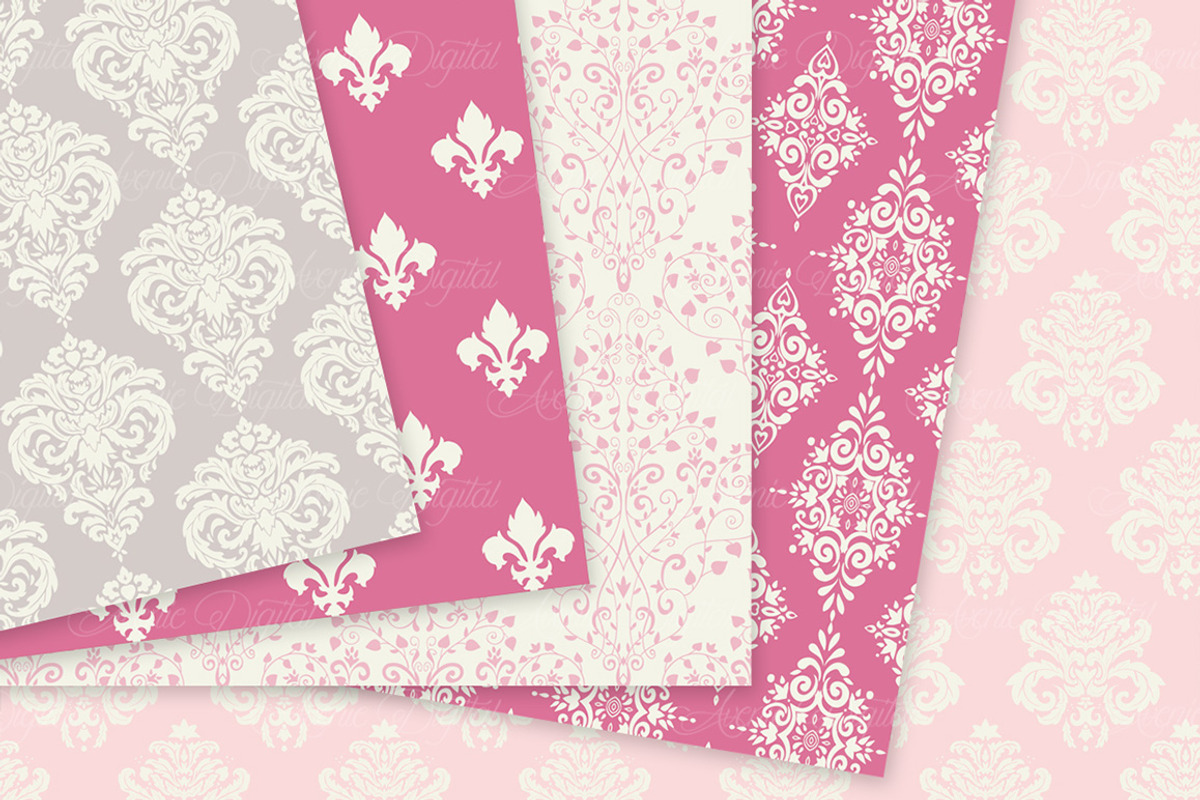 28 Soft Pink Damask Digital Paper, a Pattern Graphic by Avenie Digital