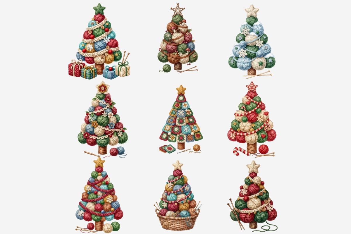 Handmade Yarn Christmas Tree Clipart, a Seasonal Illustration by Tanya Kart (Photo 6 of 10)