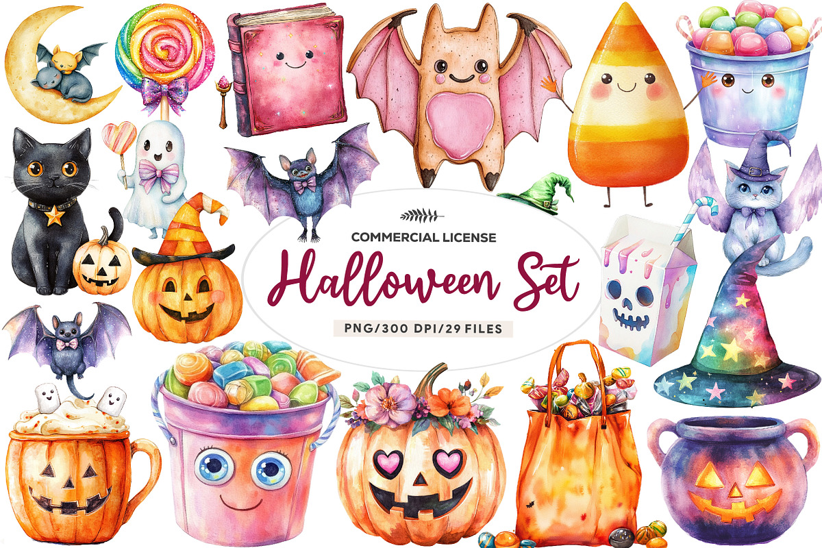Cute Halloween Set Clipart, an Illustration by CreationArt (Photo 1 of 5)