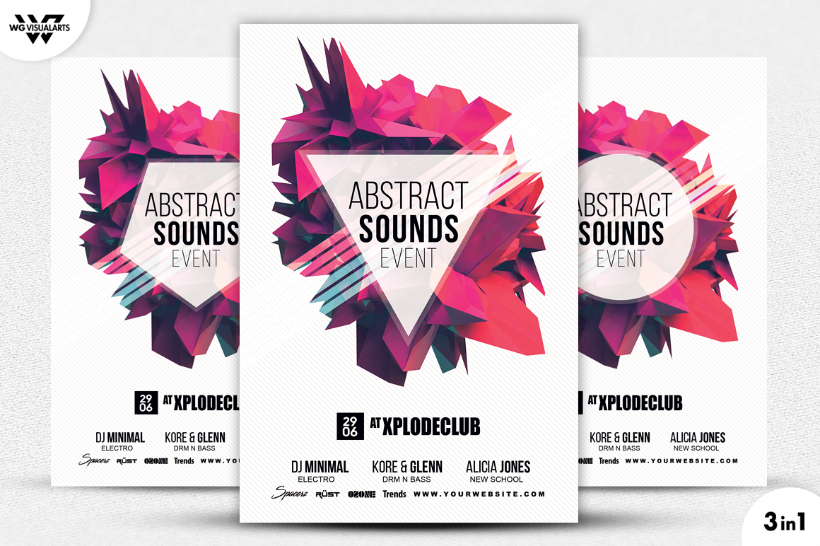 3in1 ABSTRACT SOUNDS Flyer Template, a Flyer Template by WG DESIGN