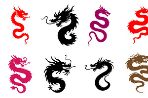 Chinese Dragon Silhouette Vector set, an Animal Illustration by RAHMAT
