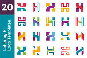 20 Logo Lettering H Template Bundle