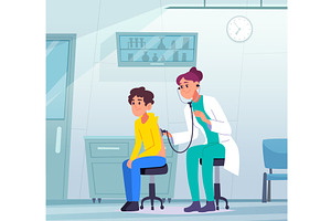 Doctor. pediatrician listens to a, an Object Illustration by Onyx
