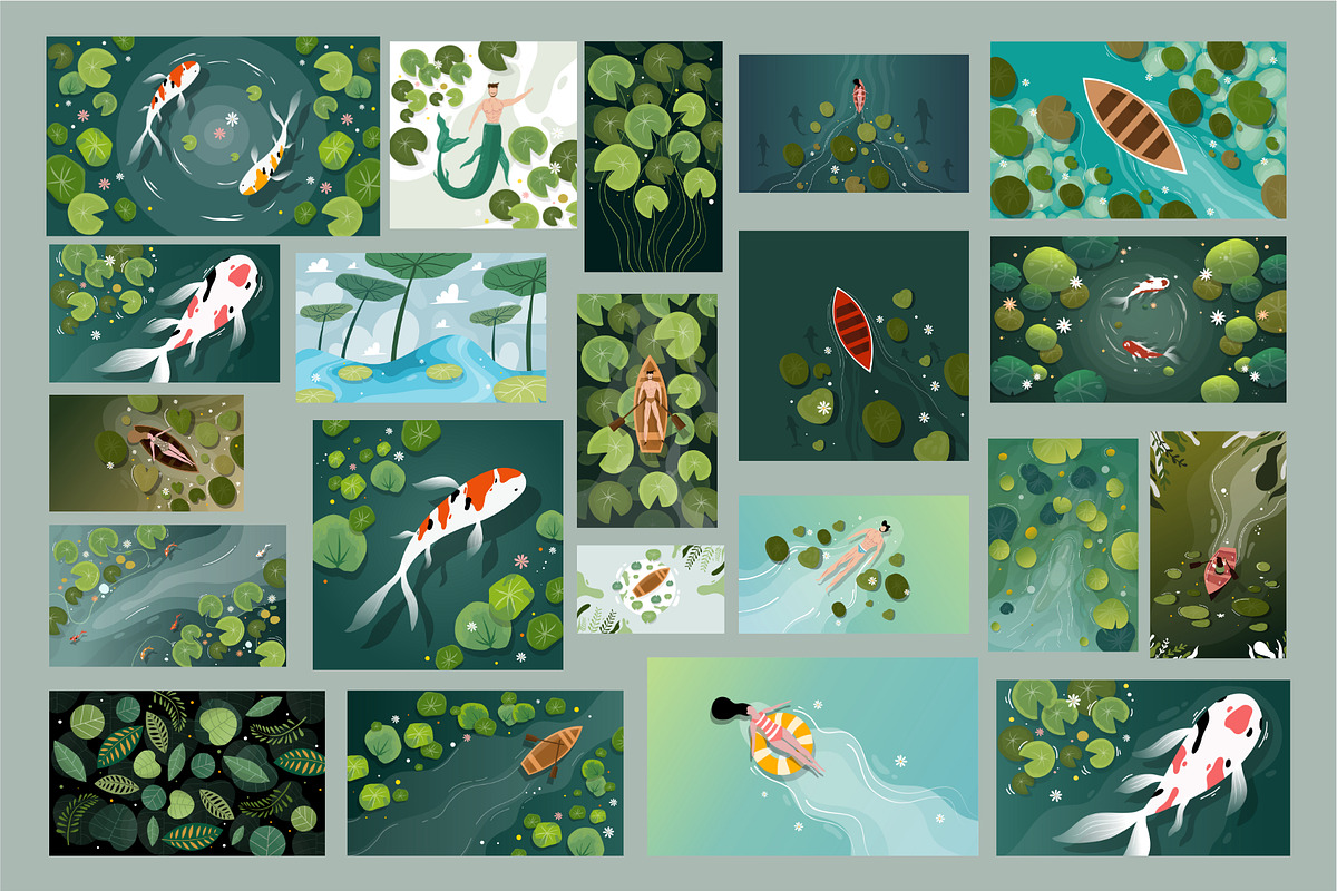 Nature lake koi pond illustration, an Animal Illustration by foxndeer (Photo 3 of 4)