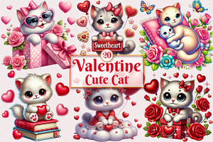 Valentine Cute Cat Clipart Bundle, a Seasonal Illustration by Craft Nest