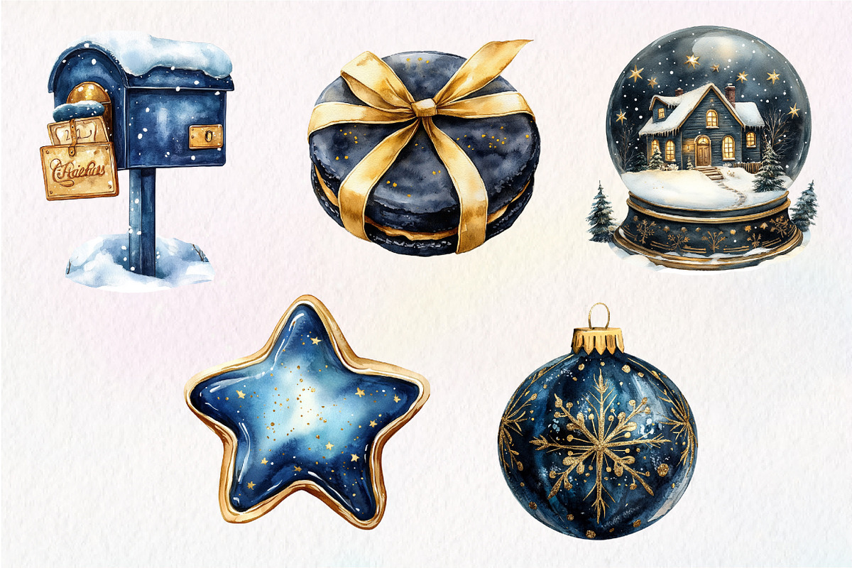 Watercolor Navy Christmas Clipart, an Illustration by Dream Creation (Photo 6 of 6)