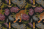 Tiger, candle, chrysanthemums, a Pattern Graphic by NayaChu (Thumbnail 2 of 9)