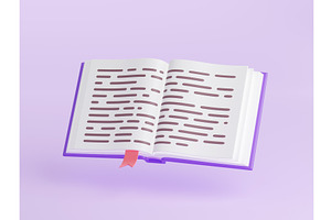 3d Open Book With Purple Cover And