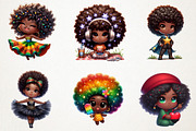 Juneteenth Black Chibi Girls Clipart, an Illustration by RobertsArt (Thumbnail 6 of 7)