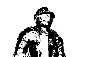 Knight armor with red background in museum, an Object Illustration by DanFLCreativo