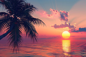 Sunrise over the water and palm tree, a Photo by AlyaAnd