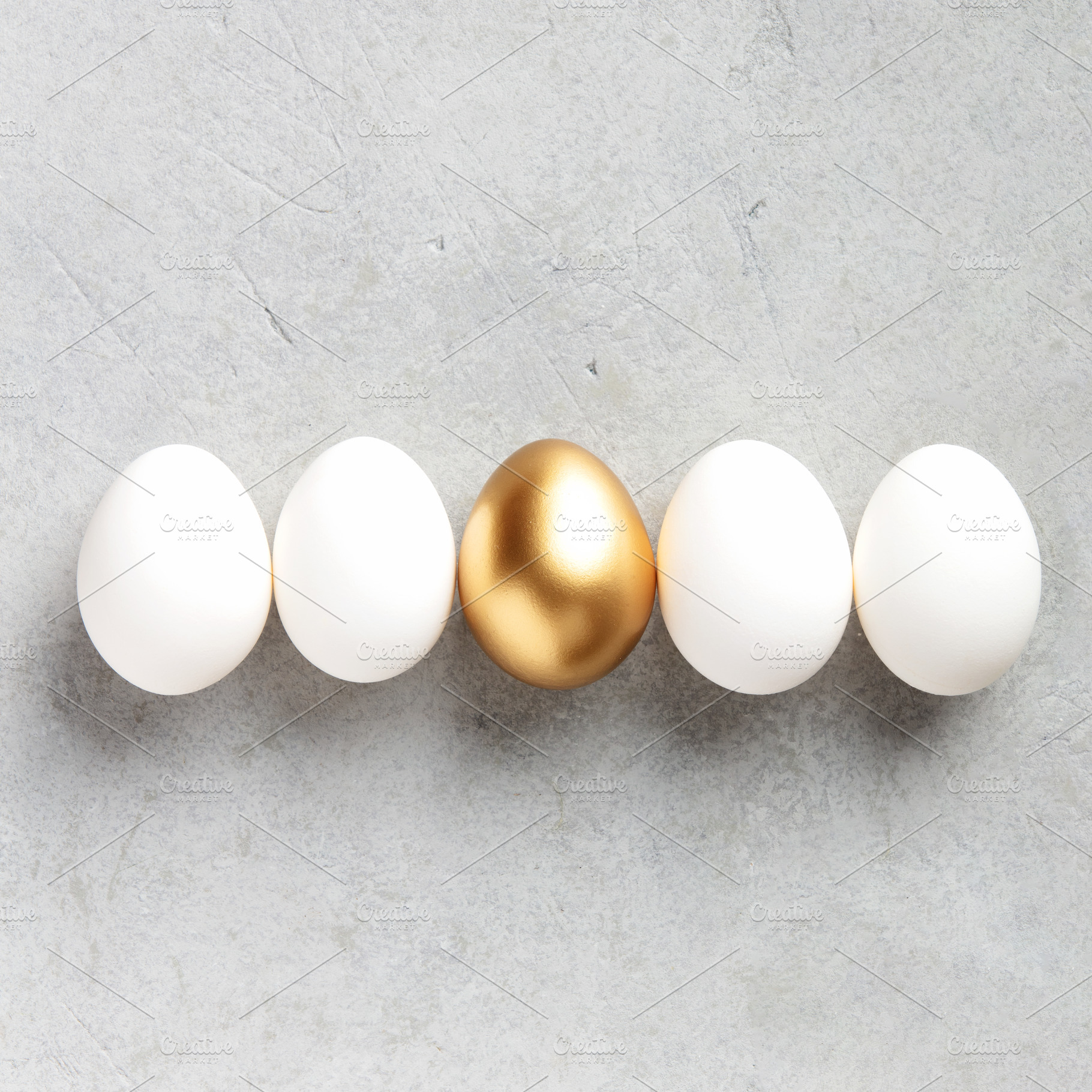 Minimal Easter Concept with Golden Egg Among White Eggs, a Holiday Photo by Natalia Klenova's Shop