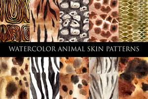 Animal Skin Fur. Watercolor Patterns