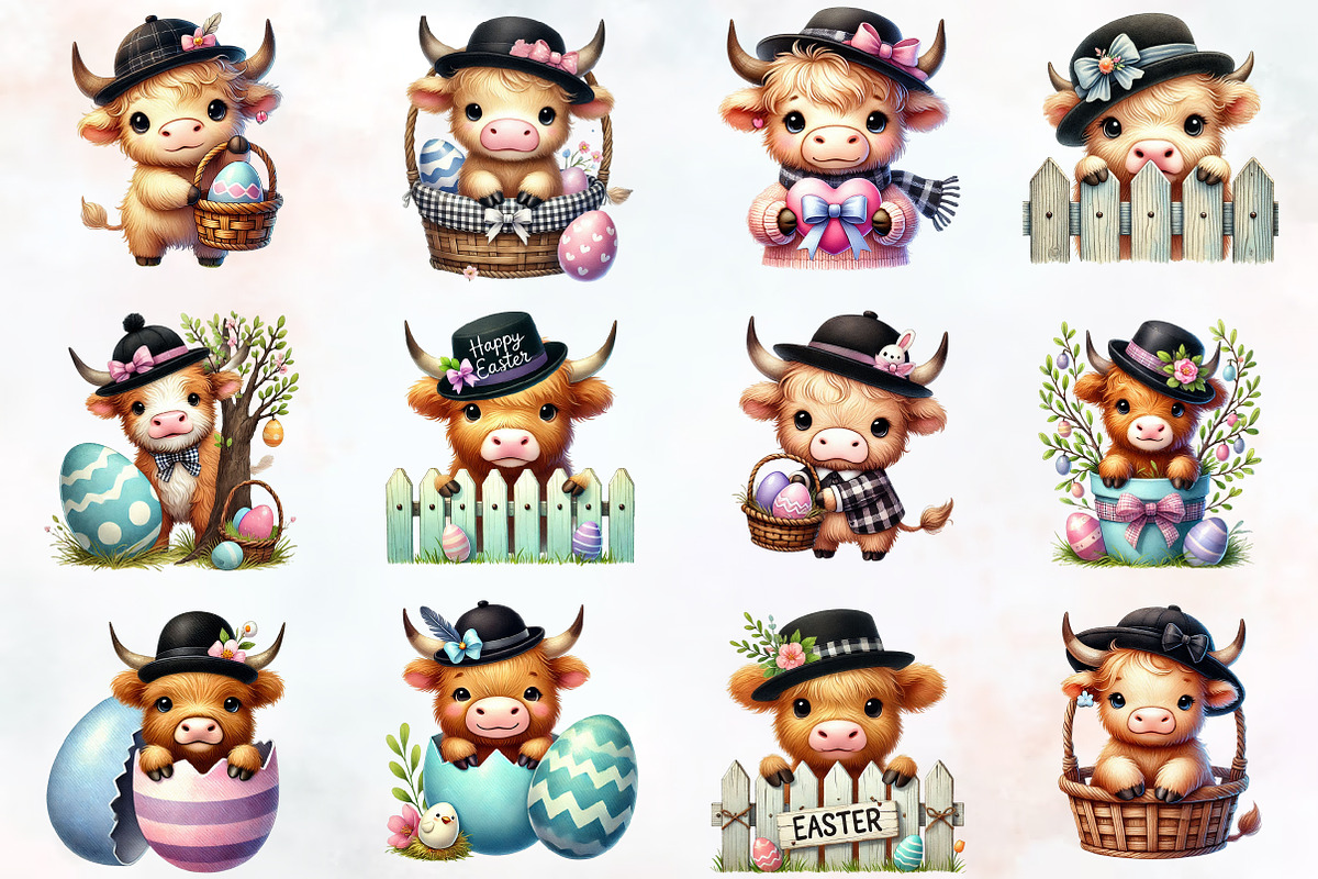 Easter Day Highland Cow Clipart, an Illustration by RobertsArt (Photo 2 of 7)