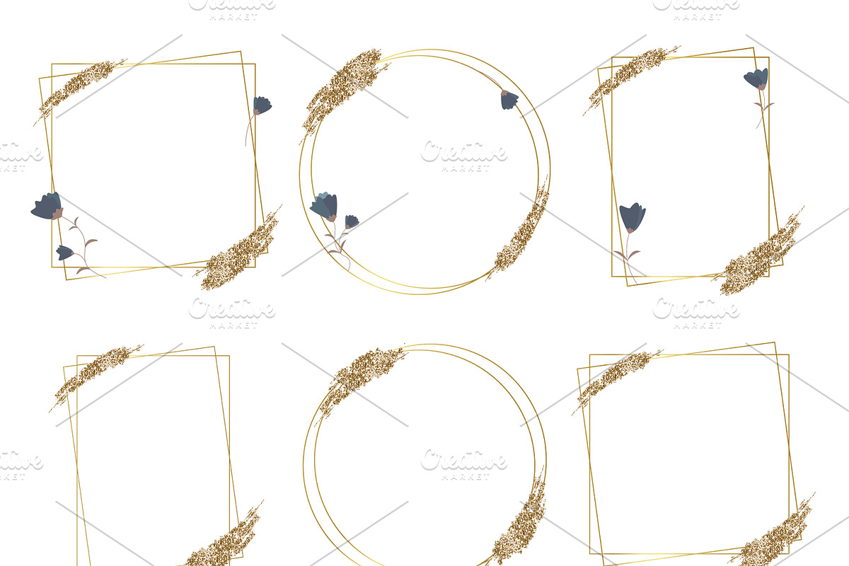 Dusty Blue & Gold Frames Clipart, an Object Graphic by Nadia Semyroz (Photo 2 of 6)