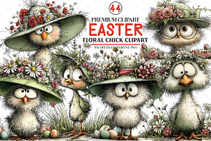 Easter Floral Chick Clipart, an Illustration by cherrydesign
