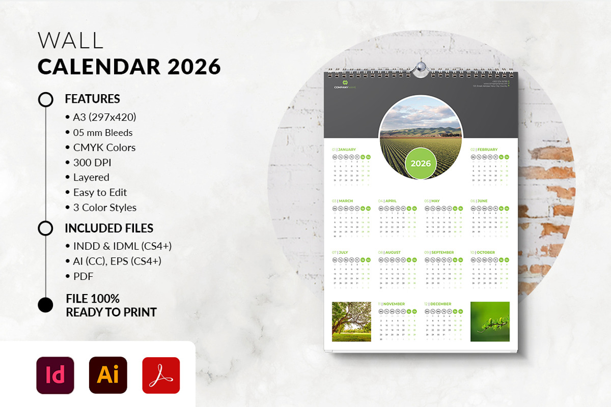 Printable 2026 Calendar A3 Size, a Stationery Template by MstArtwork (Photo 3 of 4)