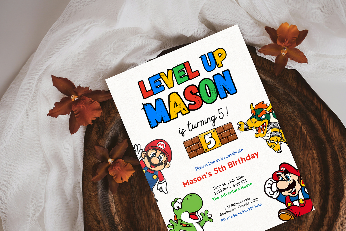 Super Mario Birthday Invitation, an Invitation Template by heynomi (Photo 4 of 20)