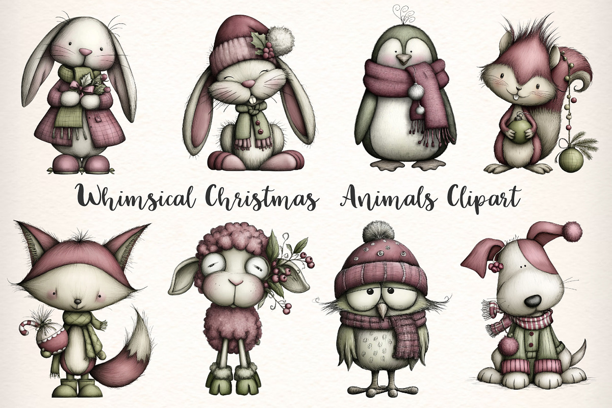 Whimsical Christmas Animals Clipart, an Illustration by Dream Creation (Photo 2 of 7)