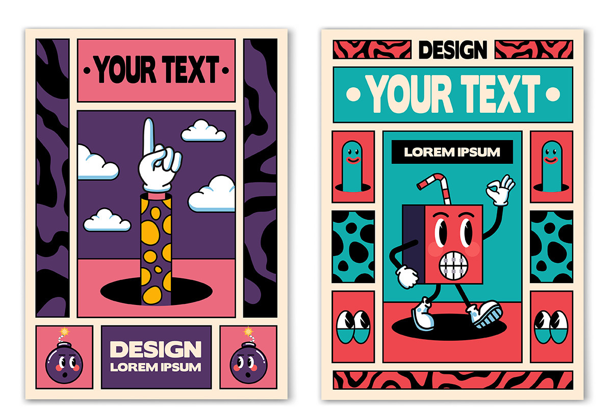 Retro posters or banners 90s style, a Decorative Illustration by ...
