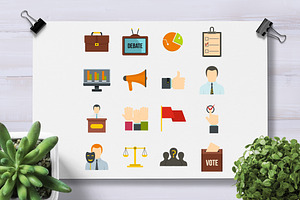 Election Voting Icons Set In Flat