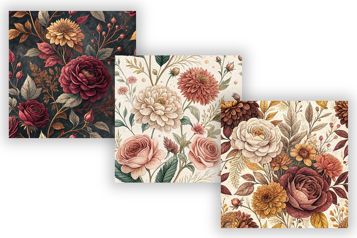 Vintage Autumn Flowers Digital Paper, a Pattern Graphic by FloridPrintables (Photo 5 of 9)