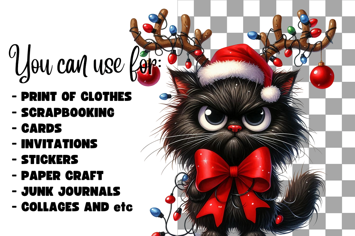 Grumpy black cat clipart, an Animal Illustration by AnetArtStore (Photo 5 of 7)