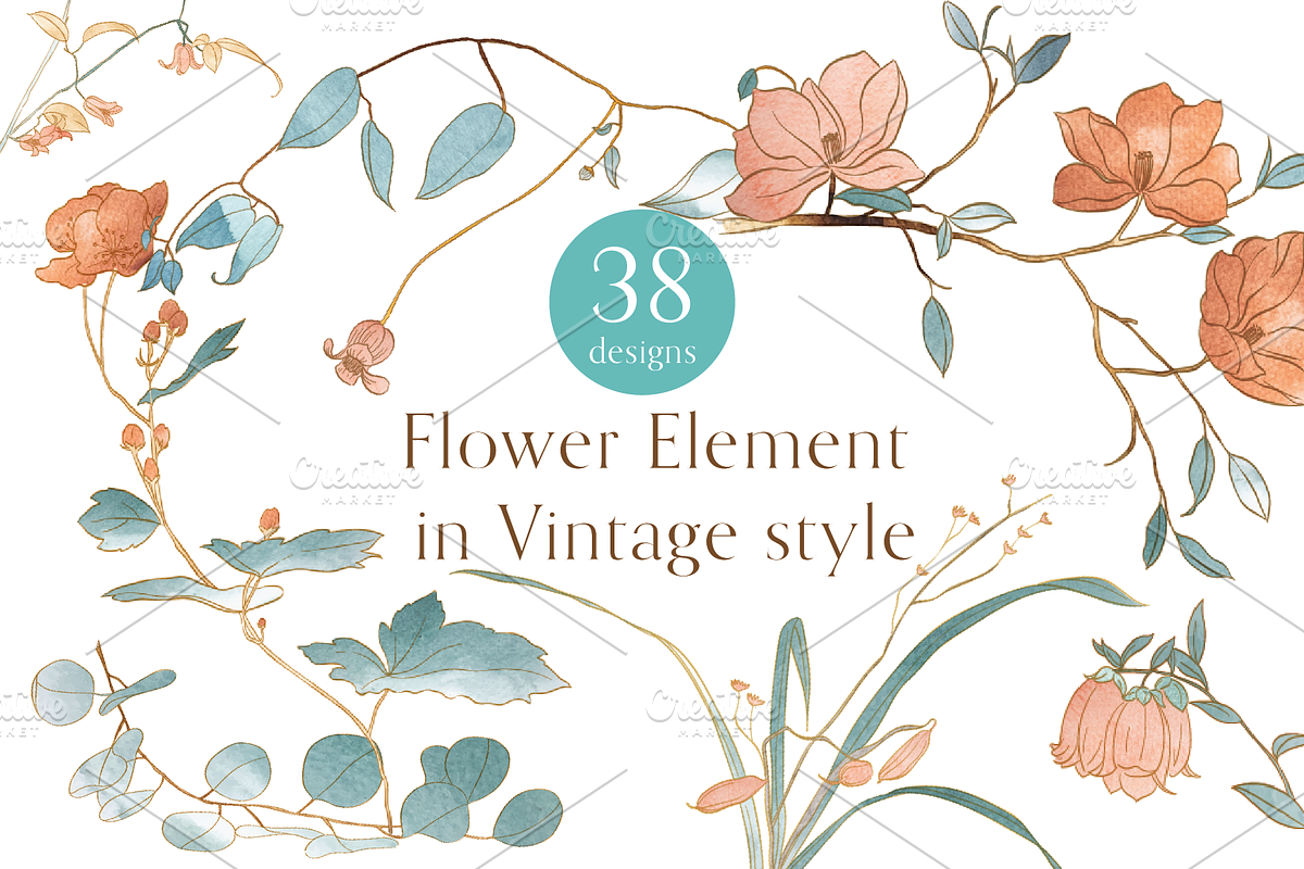 Flower elements in Vintage style, an Object Graphic by marukopum (Photo 1 of 7)