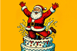 Santa Claus Jumping Out of Festive, an Illustration by AlexArt