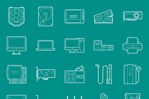 Computer components icons set