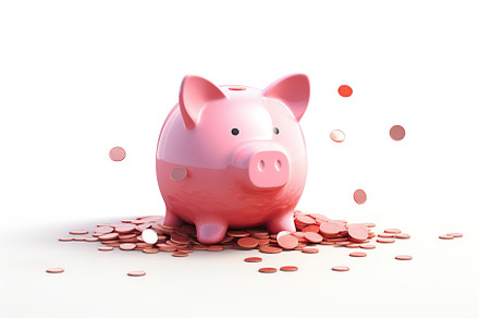 Illustration of piggybank with coins on white background, a Business Photo by AlyaAnd