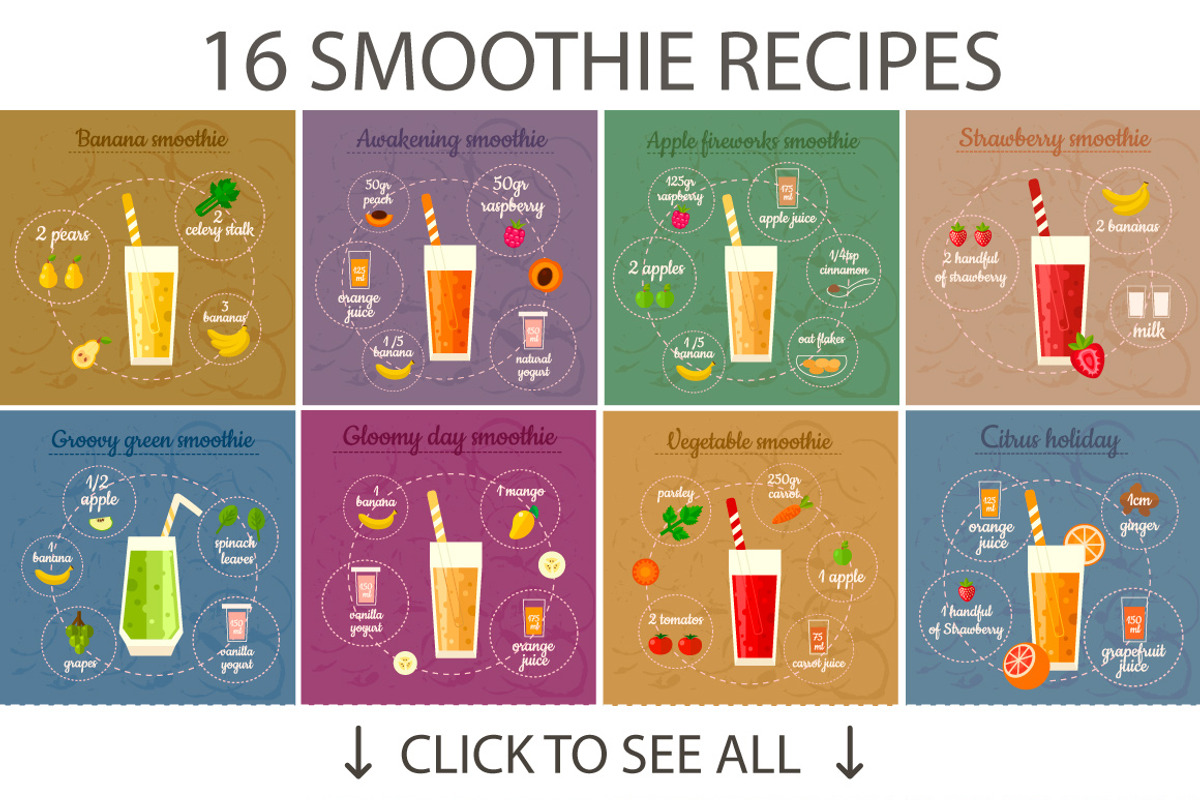 16 vector smoothie recipes, a Food Illustration by Mallinka (Photo 2 of 4)