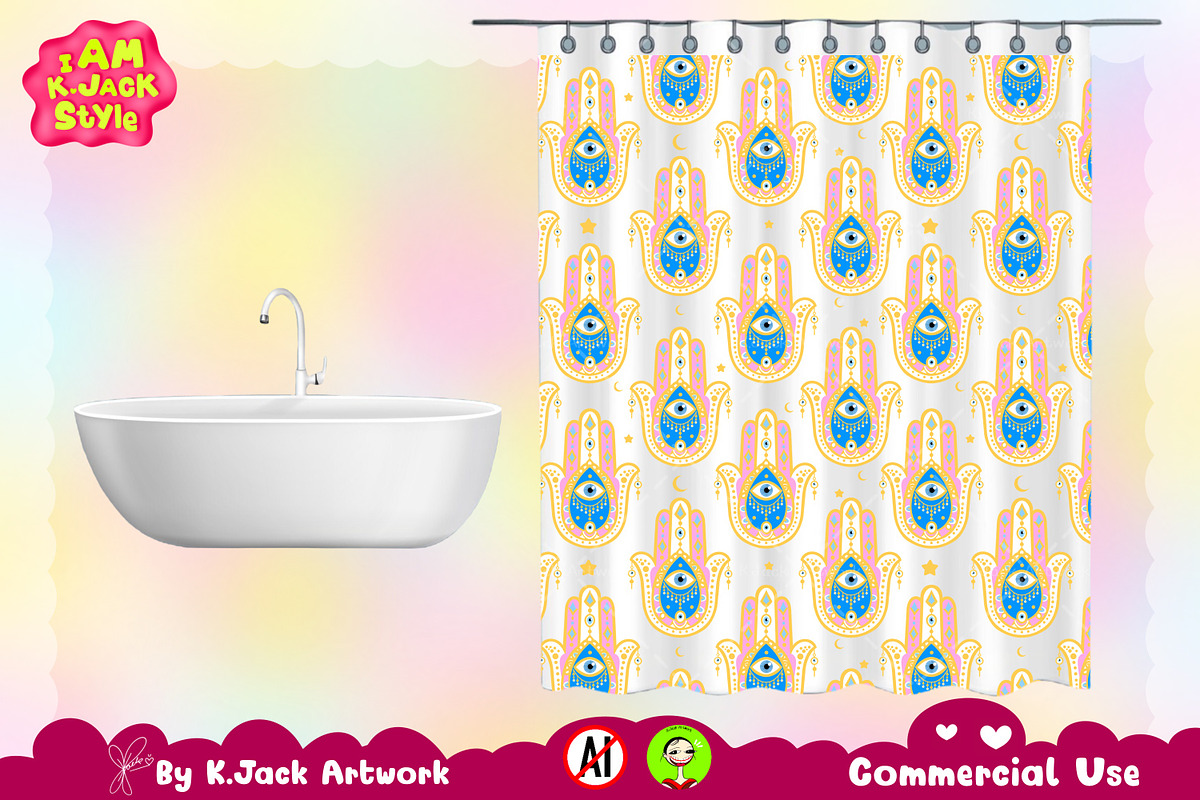 Golden Hamsa Evil Eye Seamless, a Background Graphic by K.JackArtwork (Photo 7 of 8)