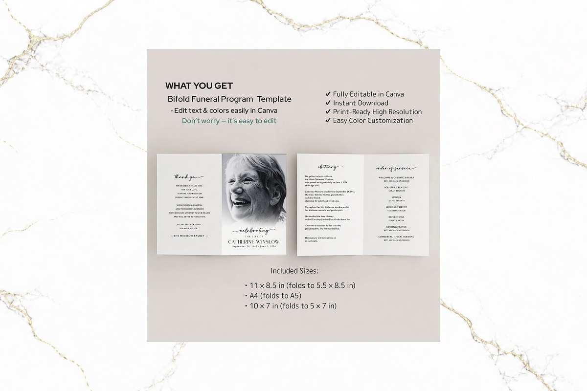 Funeral Bifold Program Canva FR006, a Brochure Template by TyphoonStudio (Photo 2 of 9)