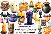Watercolor Halloween Candles Clipart, an Illustration by Craft Nest (Thumbnail 1 of 6)