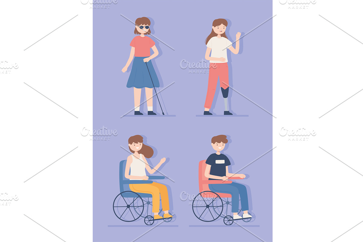 disabled group people, a Person Illustration by studiogstock