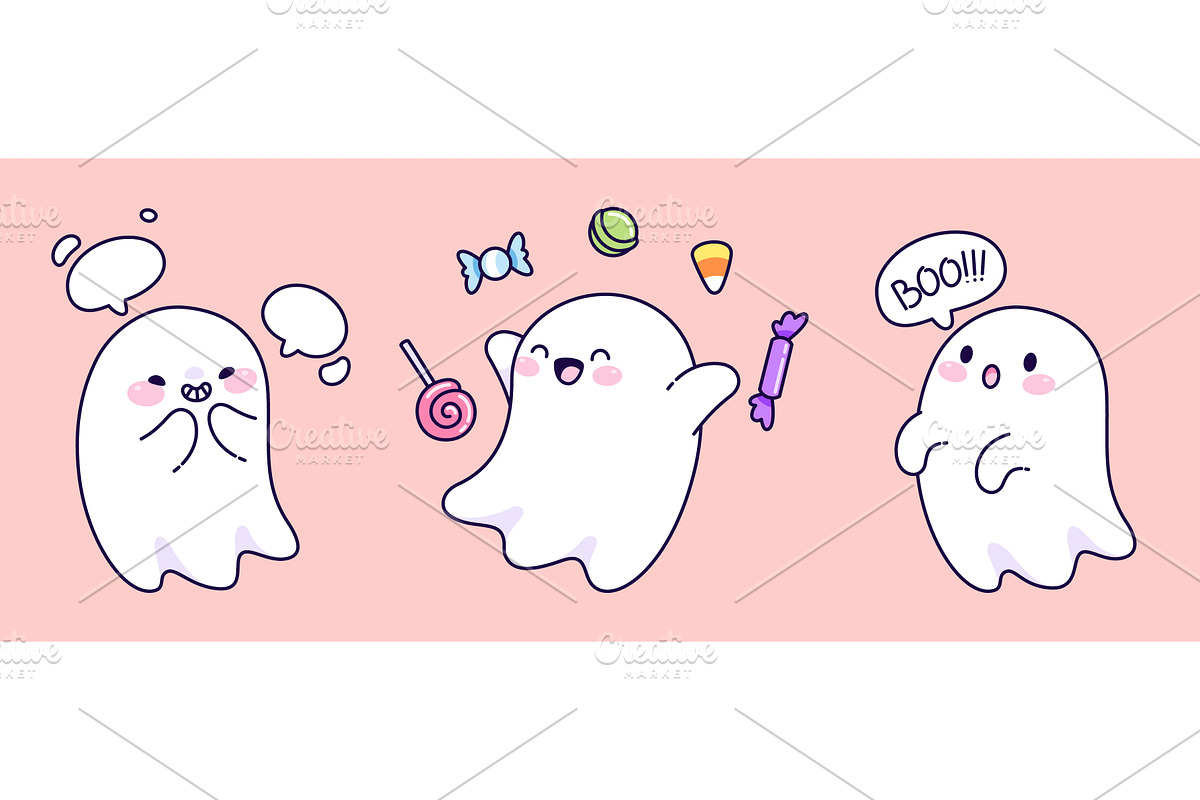 Halloween kawaii ghosts set isolated, an Illustration by art PVP - market