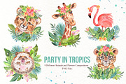 Watercolor Tropical Party, an Animal Illustration by TanataDesign (Thumbnail 5 of 13)