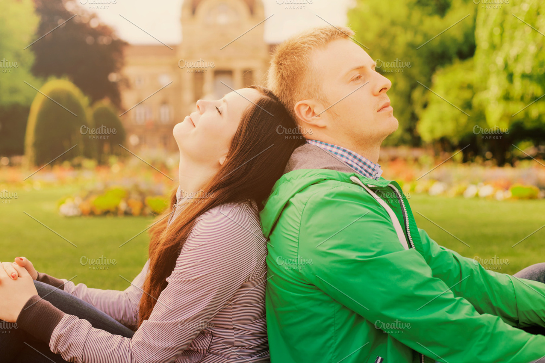 Couple relaxing in park