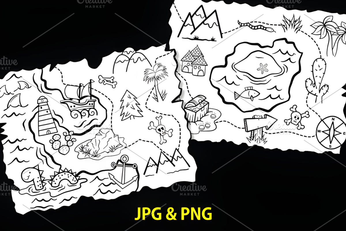 Treasure Map Adventure Coloring Page, a Decorative Illustration by ...