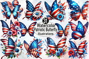 Watercolor Patriotic Butterfly Subl, an Illustration by SVGArt (Thumbnail 1 of 8)
