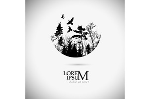 Round abstraction of trees and birds, an Object Illustration by Nenahliadava Design
