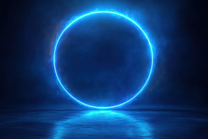 Glowing Blue Circle Abstract Backgro, an Abstract Photo by Pixeness Studio